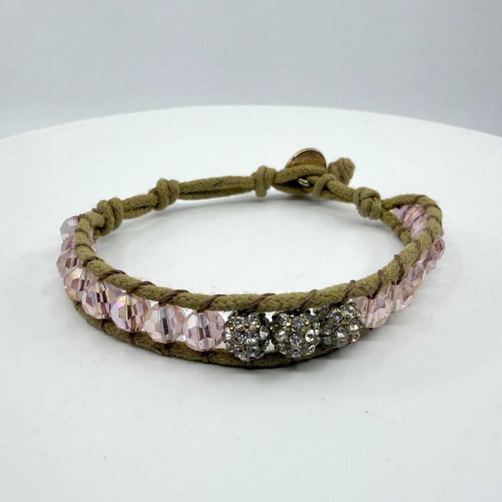 Chan Luu Pink Crystal Cord Wrap Bracelet Boho Shamballa Statement Gift Chunky